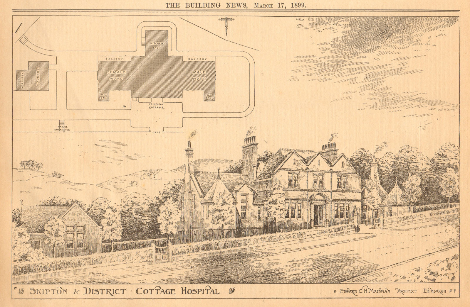 Skipton & District Cottage hospital, Edward Maidman, Architect. Yorkshire 1899